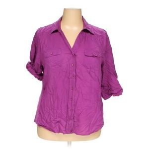 Purple 3/4 Sleeves Button Up Blouse Lane Bryant